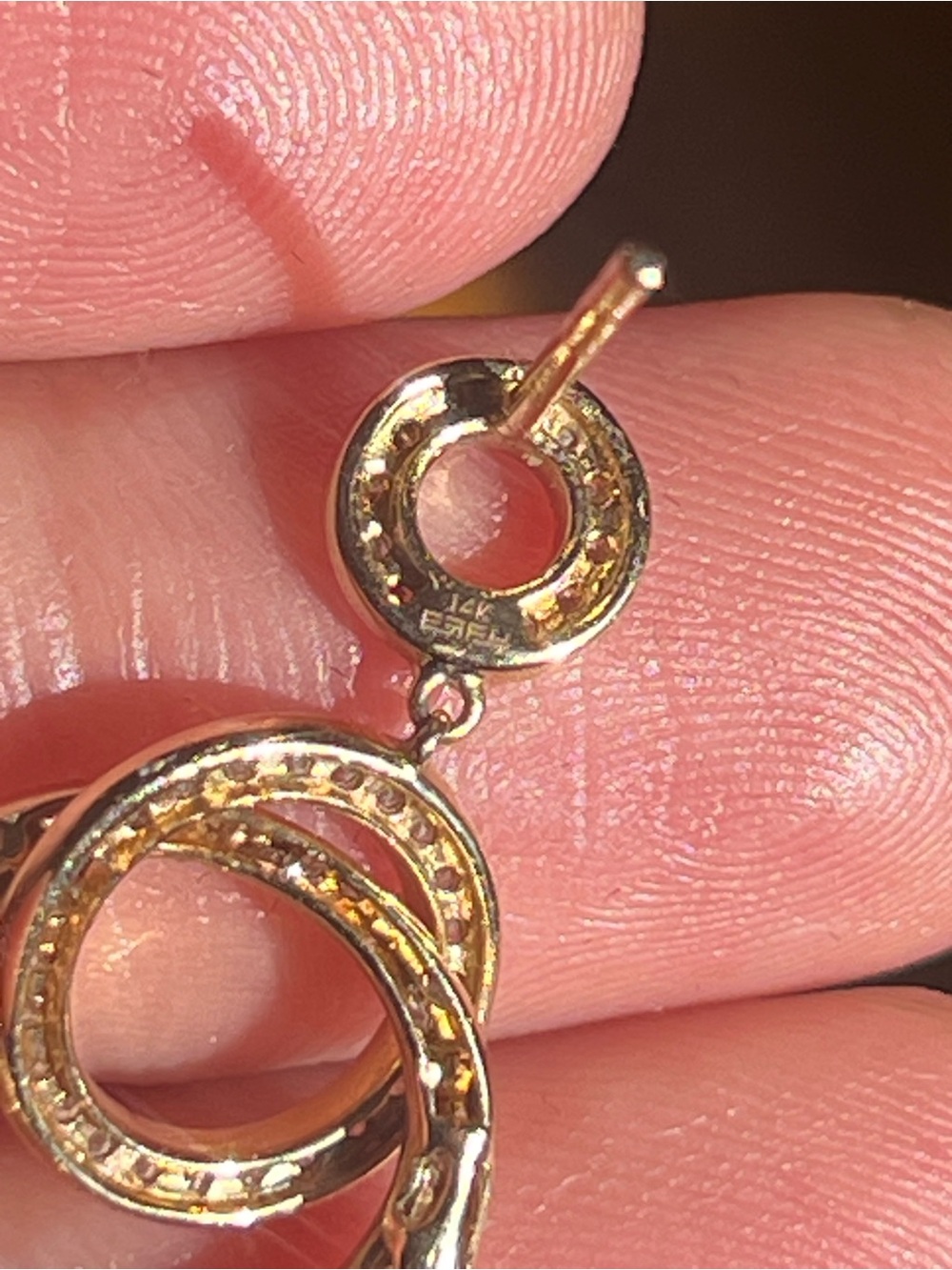 Effy 14k gold Double Hoop Drop Earrings with Genuine Diamonds! - Picture 3 of 4